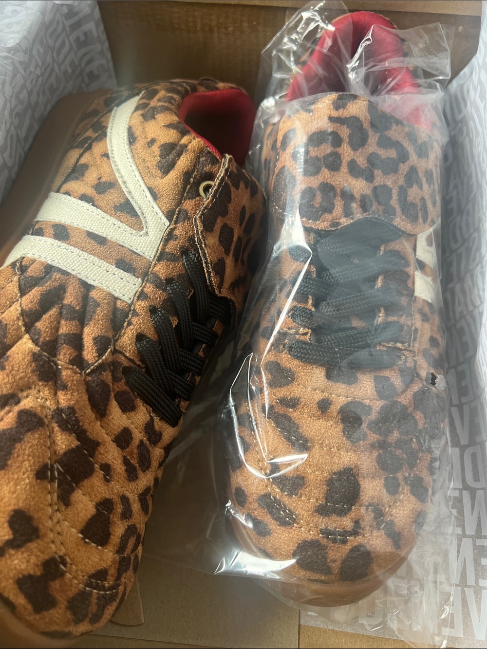 Steve Madden Leopard Print Sneakers with White Stripes and Red Lining - Picture 8 of 10